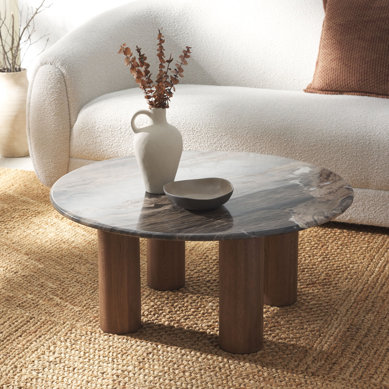 36" Genuine Marble Coffee Table, Walnut Marble