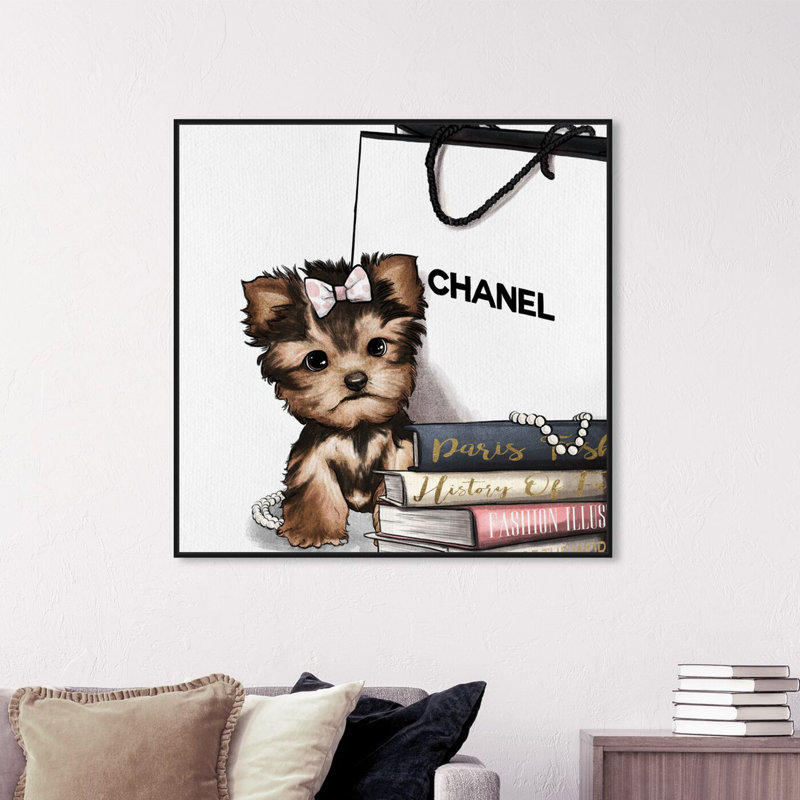 «Fashion Book Yorkie Glam Custom», impression, Cadre noir, H 20 po x l 20 po