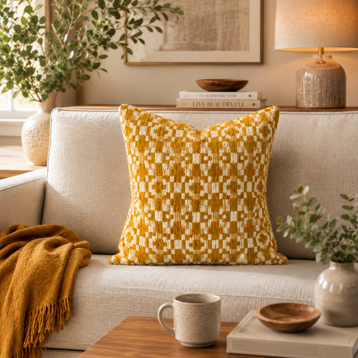Fraser Throw Pillow, 20x20, Mustard