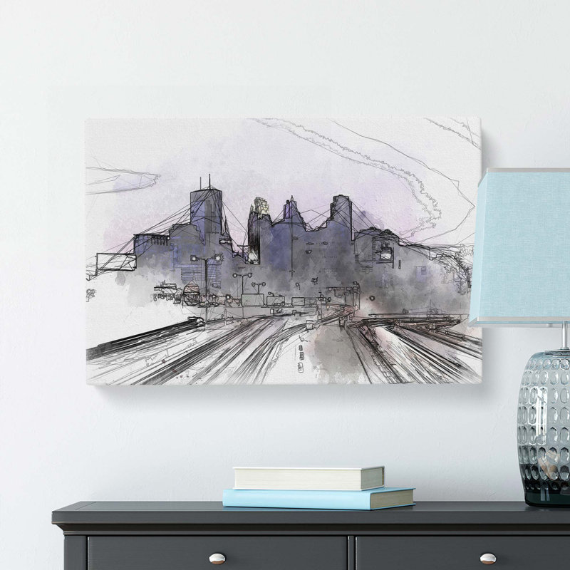 Minneapolis Skyline at Dusk in Abstract - Wrapped Canvas Drawing - Wrapped Canvas, 35cm H x 50cm W x 3cm D