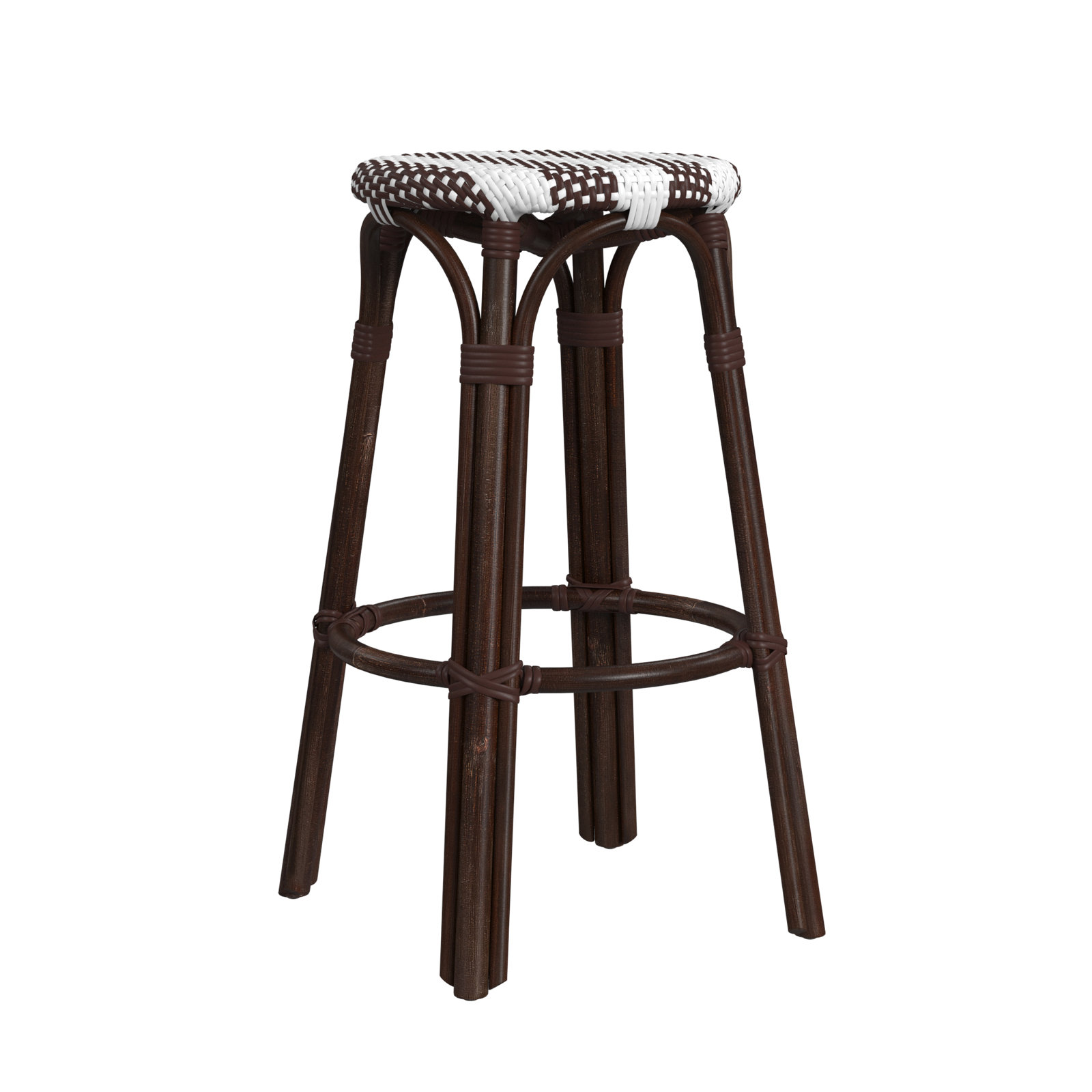 Alastair Bar & Counter Stool, Bar Stool (30" Seat Height), White/Brown Stripe/Dark Brown Rattan Frame