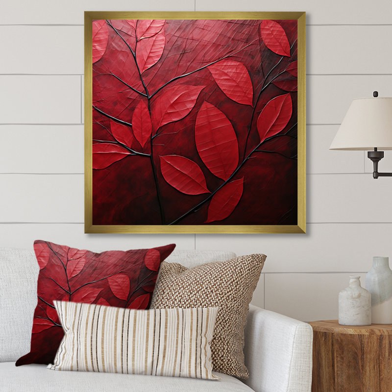 Feuilles de cerisier I sur toile, Cadre doré simple, H 30 po x l 30 po x P 1 po