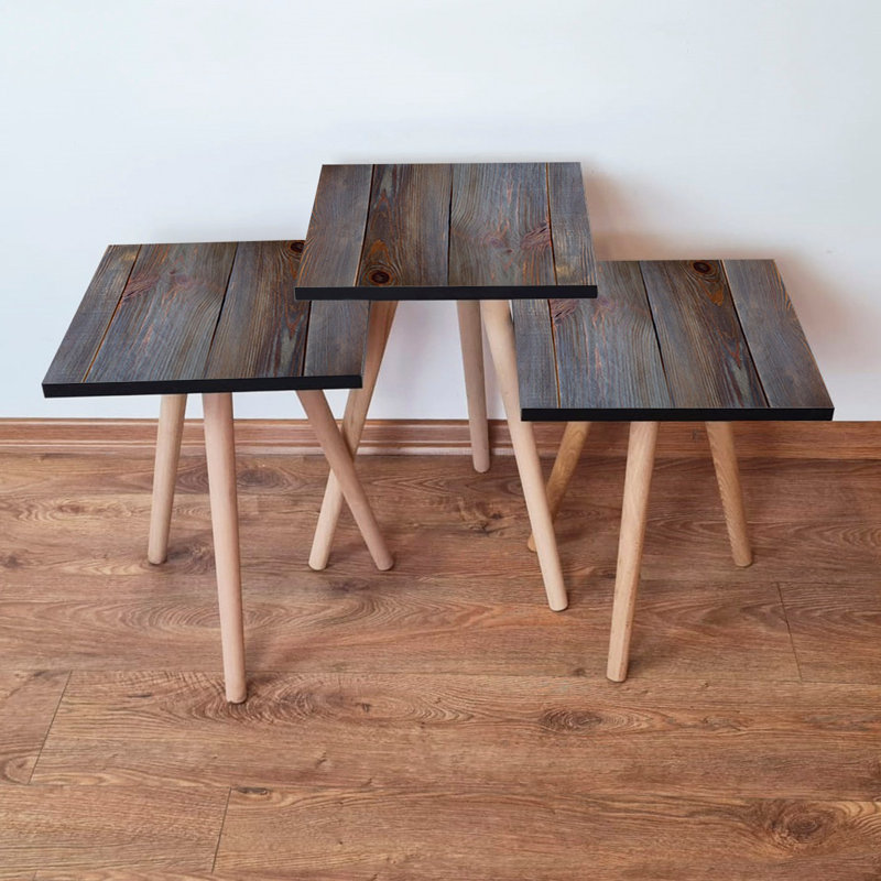 Ensemble de tables gigognes modernes (3 pièces), gris et brun, 13,8 x 20,5 x 13,8 pouces | 100% panneau de fibres à densité moyenne avec pieds en bois de hêtre, épaisseur: 0,7 pouce | Design scandinave, parfait pour le salon et la maison, élégant et fonctionnel