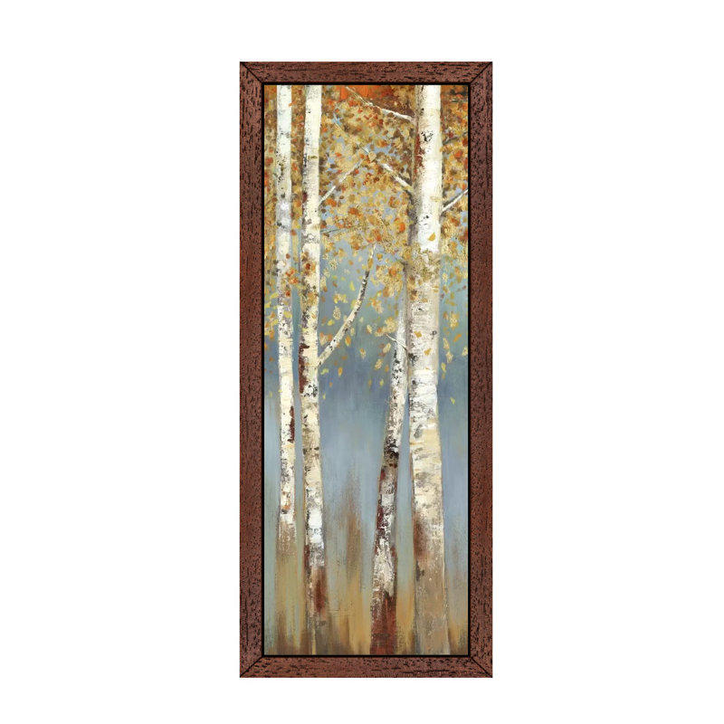 Butterscotch Birch Trees I by Allison Pearce - Print on Canvas, 182.88cm H x 60.96cm W x 3.81cm D, Brown Floater Framed