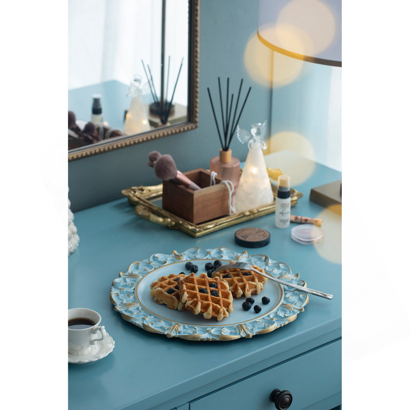 Ensemble de 6 assiettes de présentation en plastique, D14 po, Bleu / doré