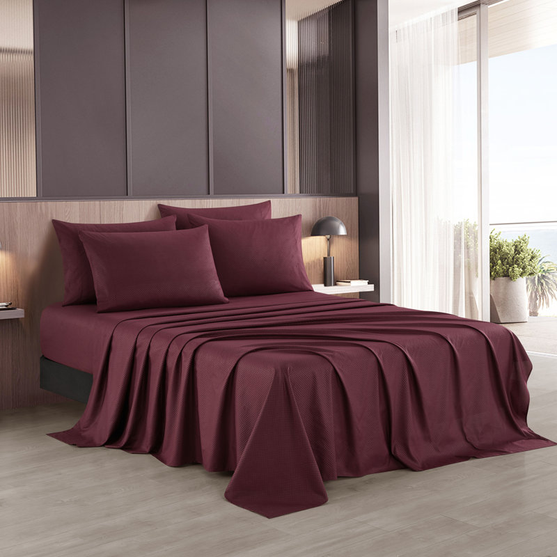  Microfiber Plain Weave / Muslin Sheet Set, Full Sheet Set + 1 Fitted Sheet + 4 Pillowcases, Wine
