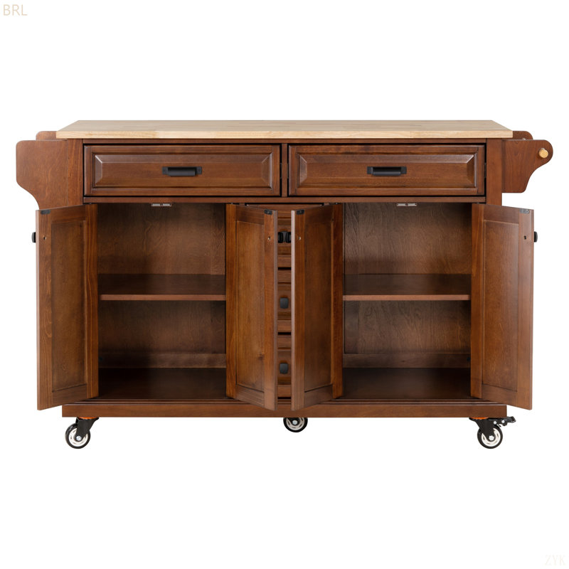 Makhel Wood Kitchen Island, Mahogany