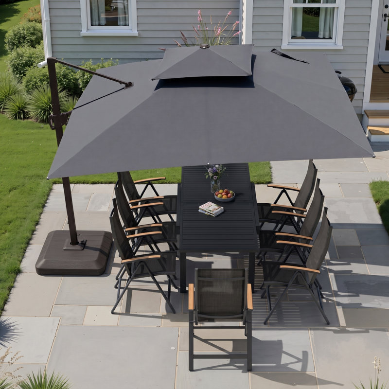 Parasol rectangulaire Sil 11 pi x 9 pi, base avec contrepoids incluse, Dark Grey