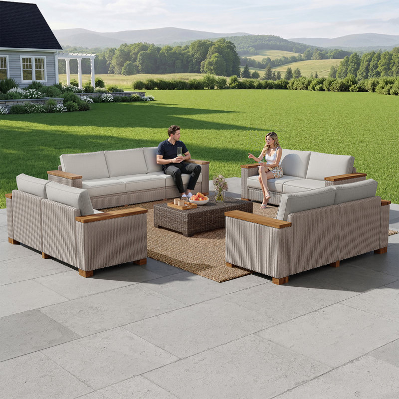 Ensemble de conversation pour patio avec coussins 9 personnes Wicker