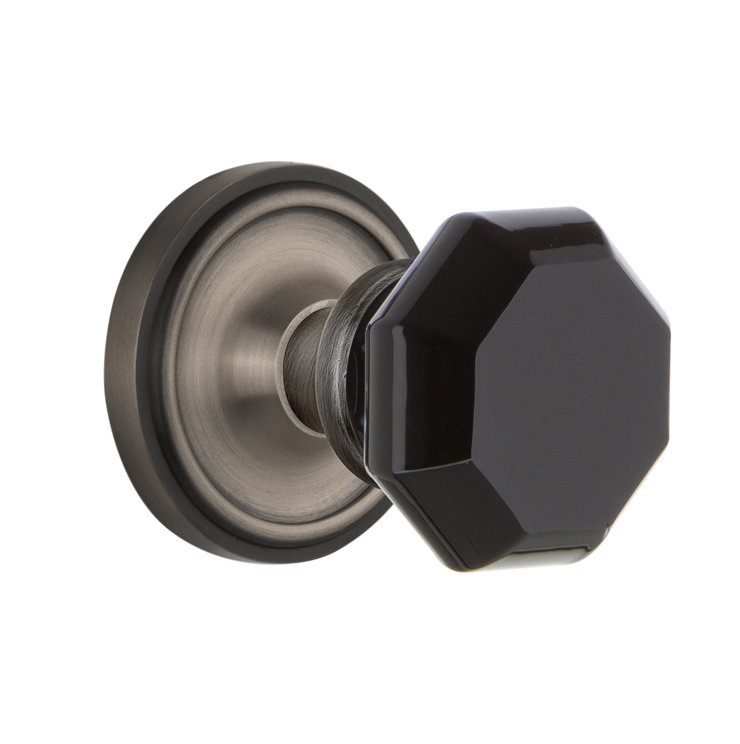 Rosette classique avec bouton de porte Waldorf noir, Étain antique, 2 3/8 po