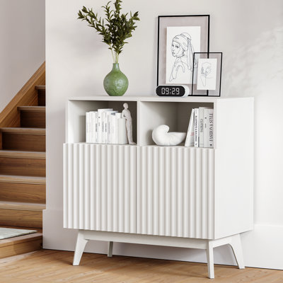 80cm Compact Small Sideboard, Ribbed Door Storage Cabinet