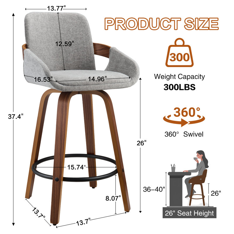 Swivel Bar & Counter Stool, Light Gray, 2