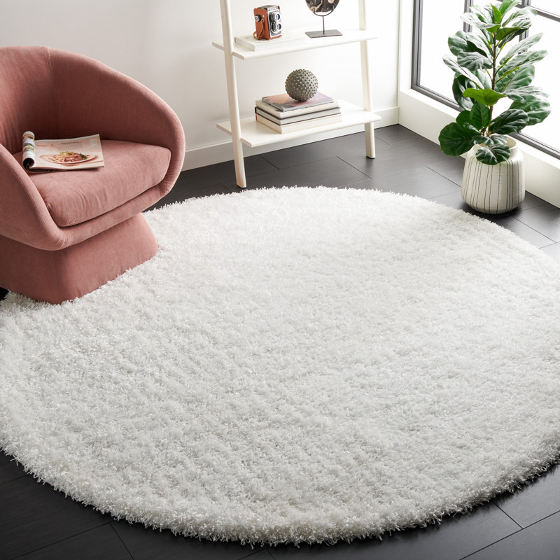 Assar Handmade Shag White Area Rug , Round 7'