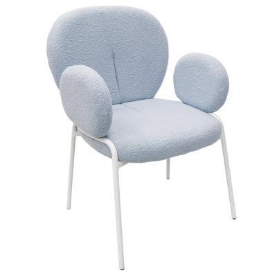 Amelia Modern Boucle Dining Chair – Upholstered Seat & Back with Armrests, White Iron Frame Accent Side Chair for Home, Kitchen, and Dining Room