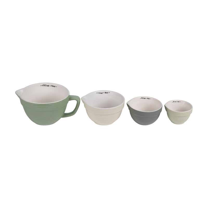 Gracie Oaks Alesja 4-Piece Ceramic Measuring Cup Set, Turquoise/White/Gray/Cream