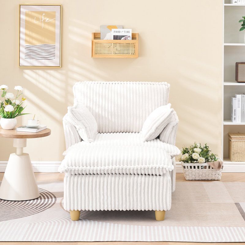 Chaise longue en velours côtelé avec coussins extensibles et amovibles pour un nettoyage facile, Beige