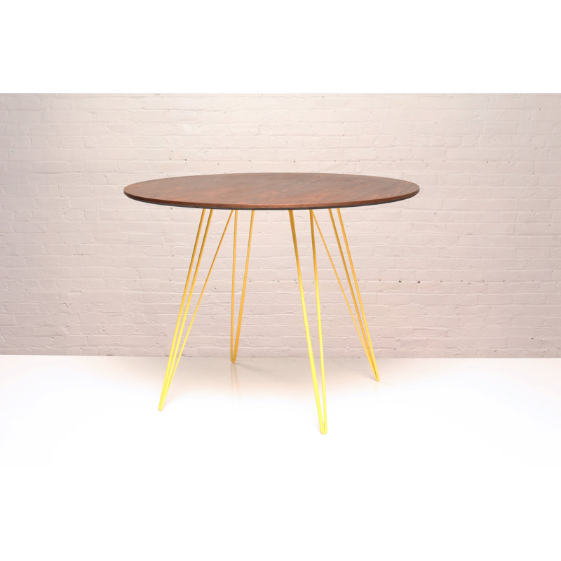 Williams Walnut Round Metal Base Dining Table, Yellow, 30" H x 46" L x 46" W, Walnut