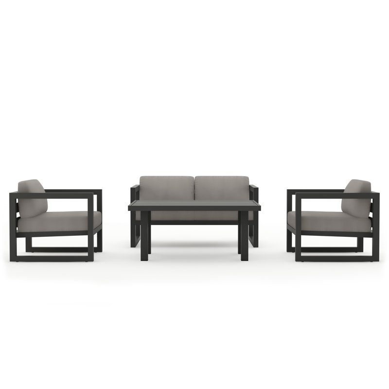 Avion 4 Piece Sofa Seating Group with Sunbrella Cushions, 25" H x 54" W x 25.5" D , Canvas Charcoal Sunbrella® Canvas, Slate