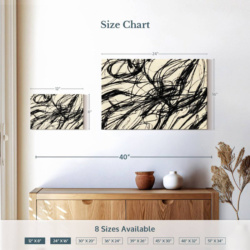 Avery Abstract Black Threads, 16" H x 24" W