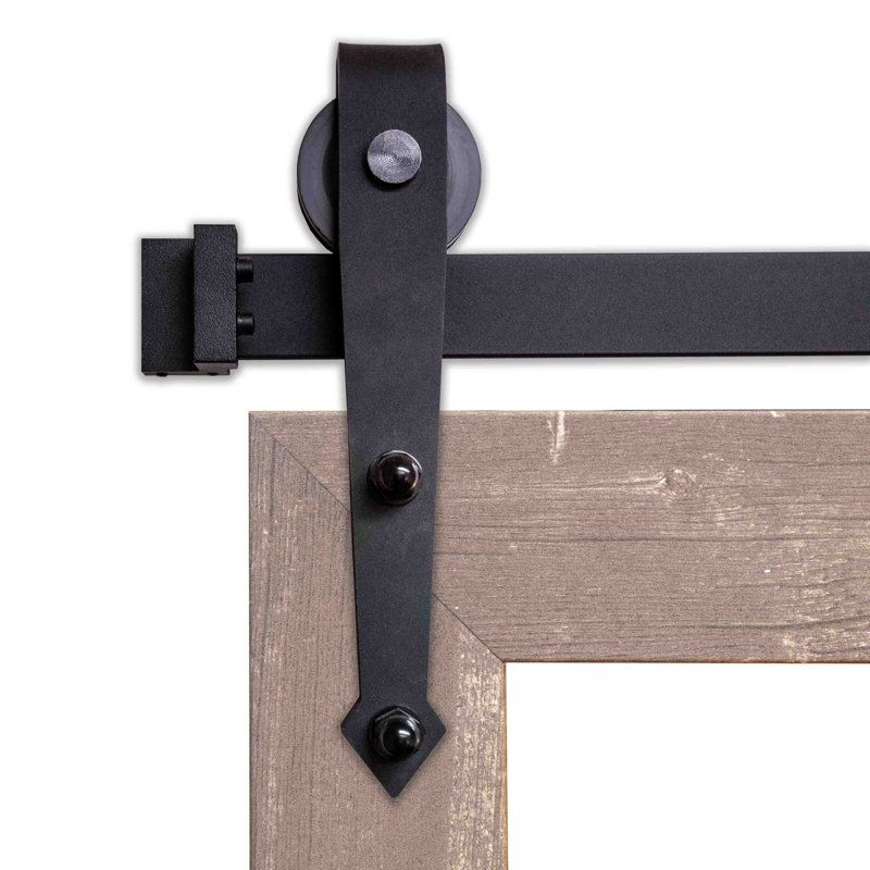 Miroir rustique moderne avec rail de porte de grange en acier, Brun récolte, 33 po x 56 po