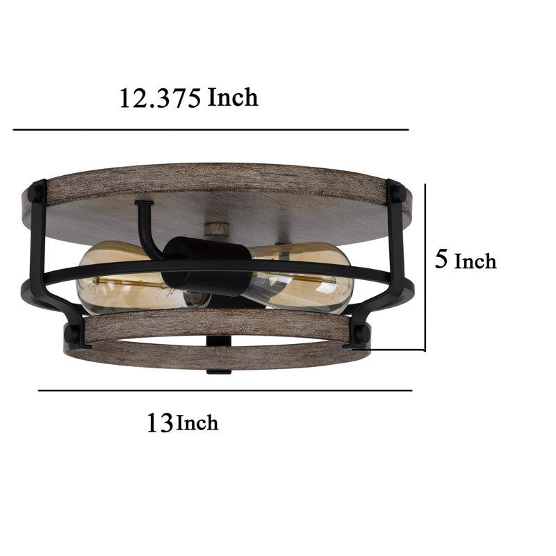Weny 13 Inch Flush Mount Ceiling Light Fixture, Brown and Black Round