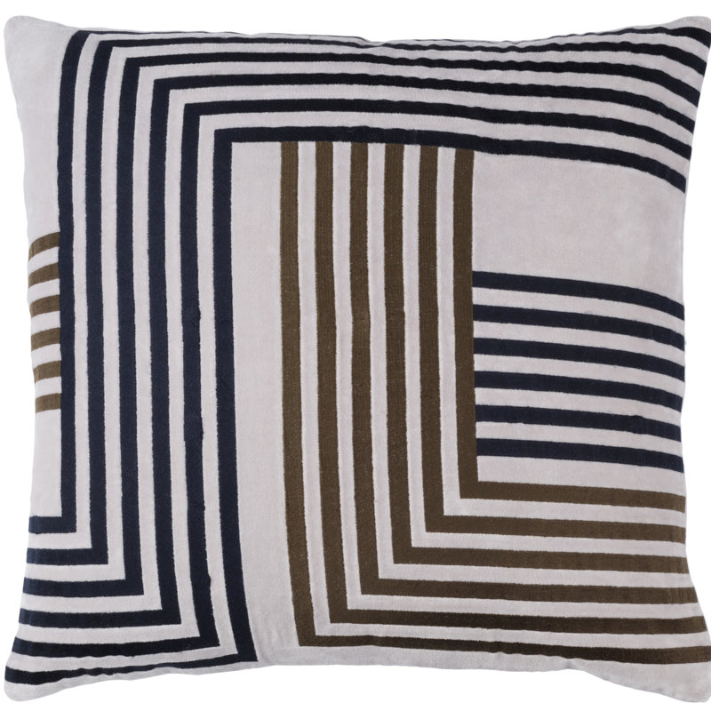 Intermezzo Striped Cotton Throw Pillow, 18" H x 18" W x 4" D, Navy/Beige/Gray, Down/Feather