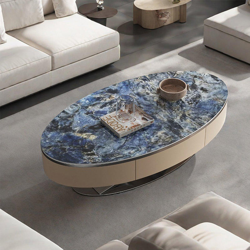 Table ovale italienne de luxe, Multicolore-bleu, H 15 po x L 55,1 po x l 27,6 po