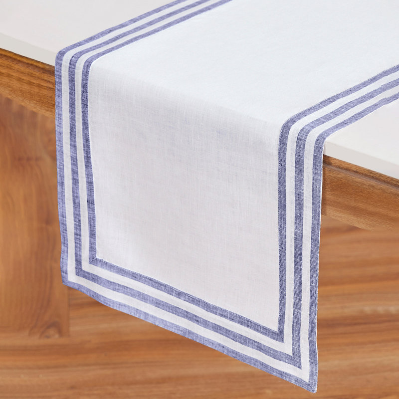 Mila - 100% Pure Linen Table Runner, Navy, 108" x 14"