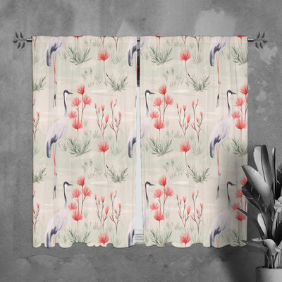 Crane Window Curtains Animals Blue Drapes