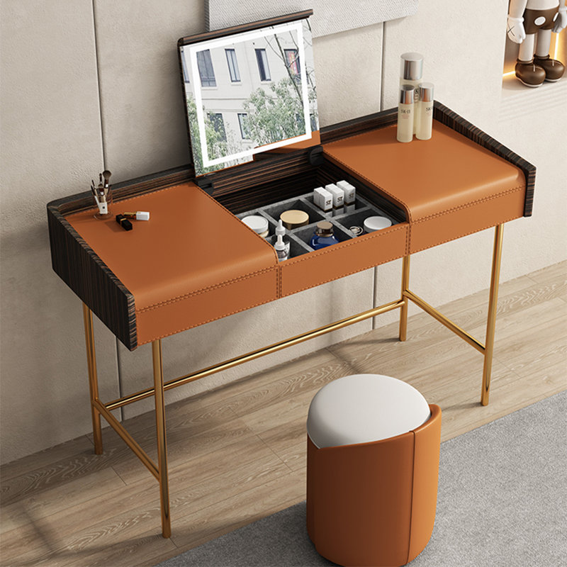 Commode simple en bois massif à miroir, Or / brun / blanc / orange