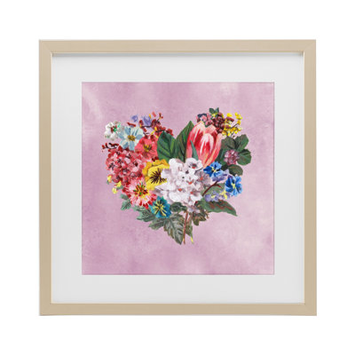 Heart Shaped Garden Blooms Framed Print Under Glass, design by Melissa Wang