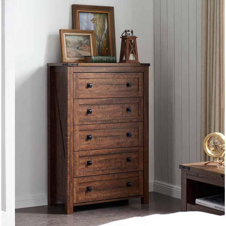 Grantville Farmhouse 5 - Drawers Dresser Organizer, Rustic Tall Chest of  Drawers for Bedroom