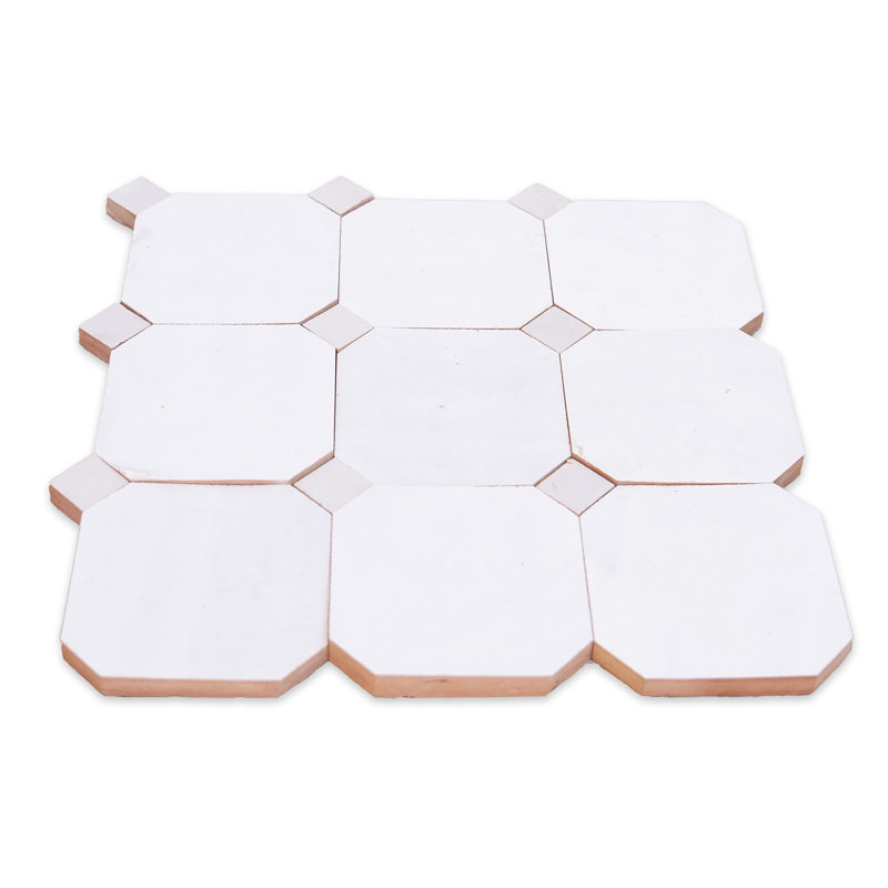 Contemporary Zellige Panels, 12" X 12" X 1/2", Terracotta With Dusty Blue Accents, White/Off White