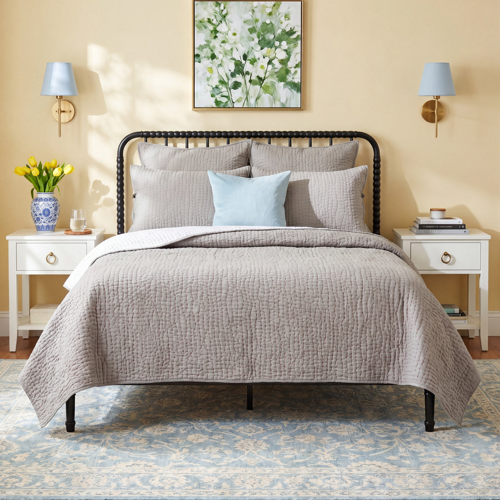 Nashoba White Standard Cotton Reversible Quilt, Queen Quilt
