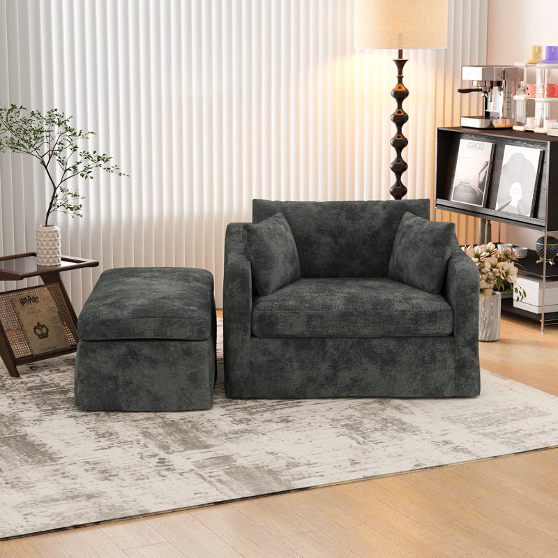 Fauteuil d'appoint rembourré avec repose-pieds en chenille, Gris anthracite