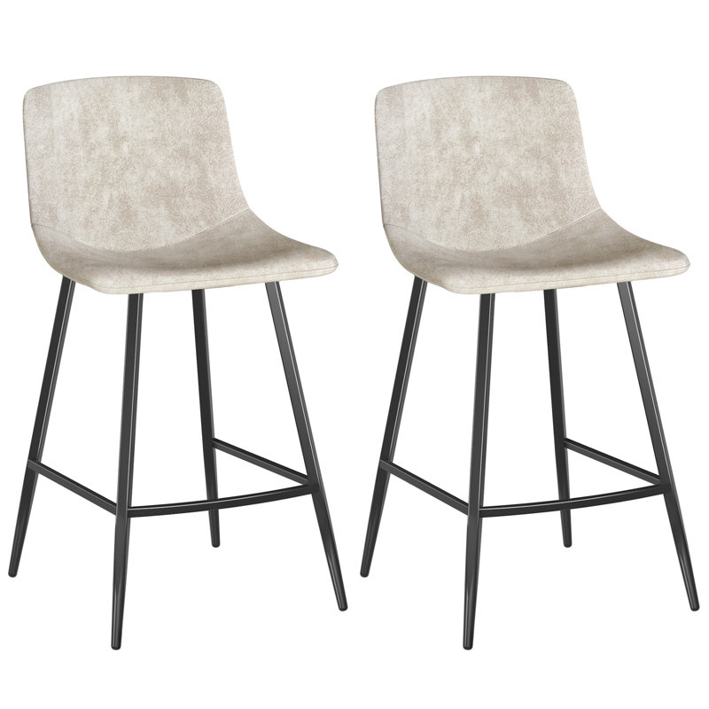 Nevaeah Upholstered Counter Stool with Metal Frame, Beige, 2