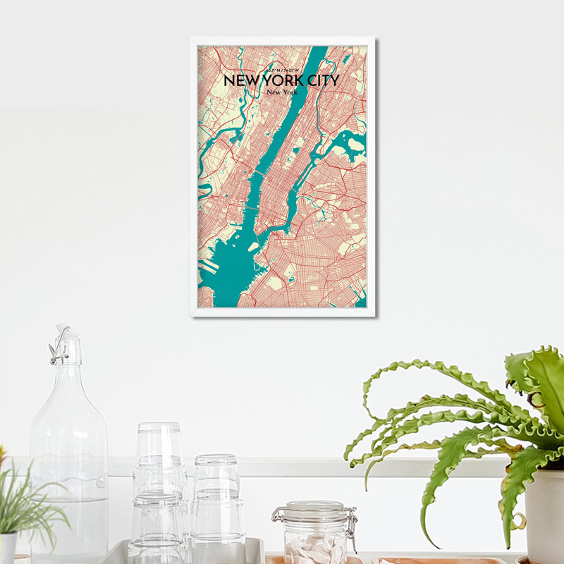 « new york city map », reproduction d’impression sur affiche en vert, H 17 po x l 11 po