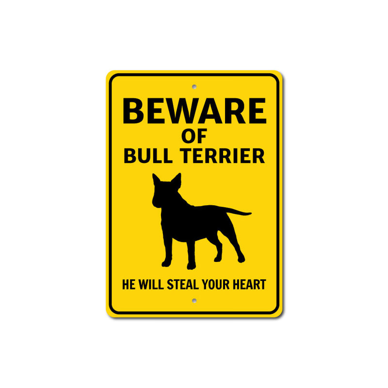 Plaque Bull Terrier Beware, H 18 po x l 12 po x P 0,06 po