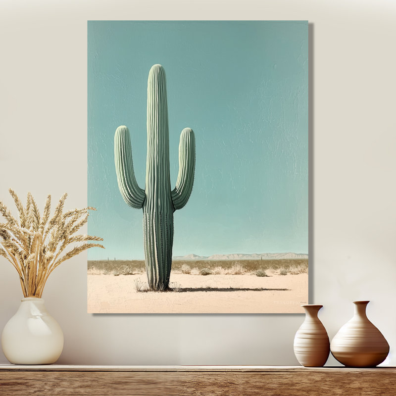 Cactus minimaliste et ciel du désert I - Cactus, H 32 po x l 16 po