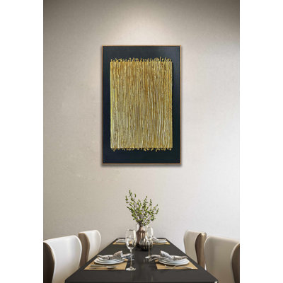 Handmade Minimalist Framed Wall Art Geometric Line Canvas Artwork Gold Oil Paintings