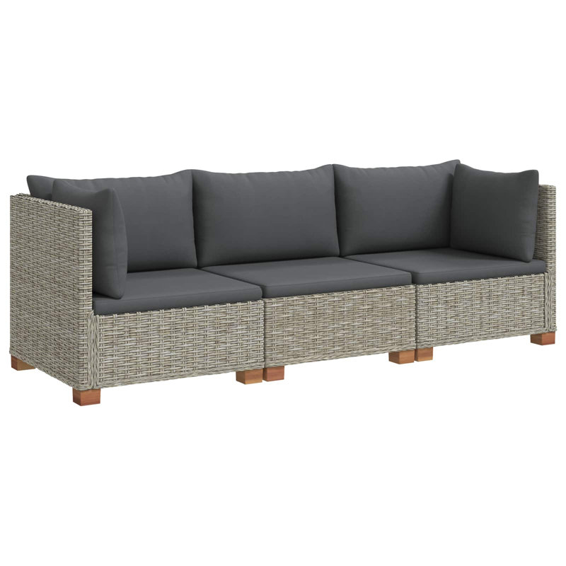 212cm Wide Patio Sectional Set, Dark Grey Cushion/Kubu Grey Frame, 3