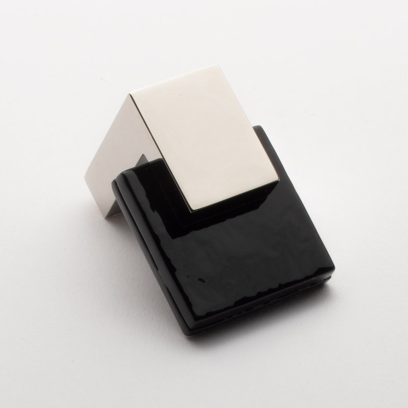 Affinity 1.625" Length Rectangle Knob, Black, Polished Nickel