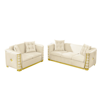 Ensemble de canapés convertibles de luxe en velours italien avec accents dorés et coussins décoratifs