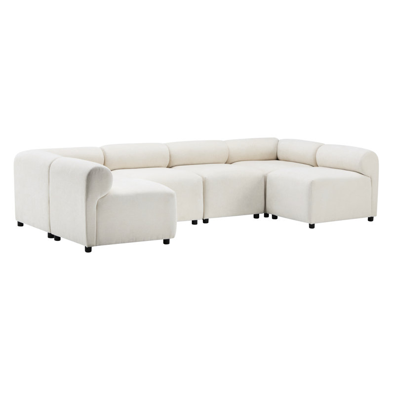 Canapé modulaire en U beige de 6 pièces pour espace de vie, 114 po Profondeur, structure solide, mousse souple à haute résilience, dossier rond, arrangement, assemblage sans effort avec le tissu,