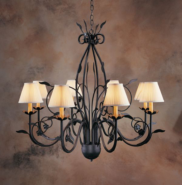 Bordeaux 8 - Light Chandelier, Rustic Iron, Cream Silk Pleat