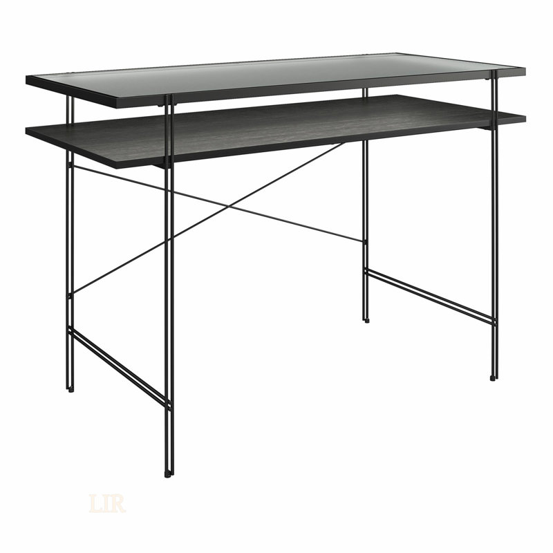 Vance Computer Desk With Fluted Glass Top And Open Shelf For Small Spaces, Perfect For Home Office Organization