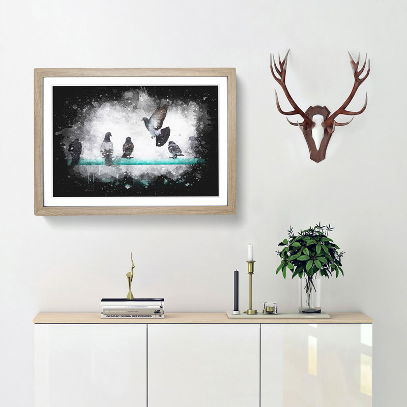 Pigeons - Picture Frame Graphic Art Print, Oak Framed, 33cm H x 45cm W x 2cm D