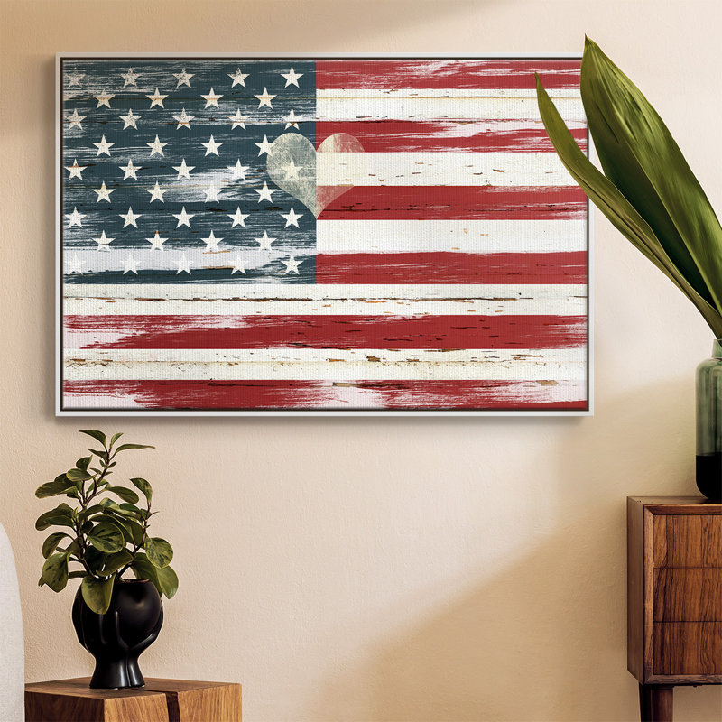 «Heart of America», toile tendue avec châssis, H 25 po x l 37 po x P 2 po, Blanc