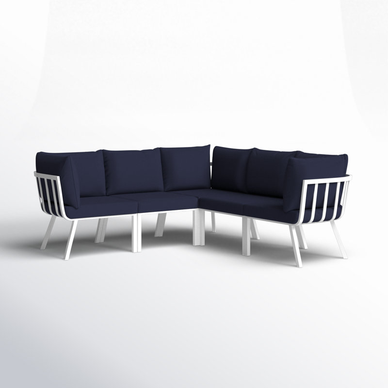 Canapé modulaire d'extérieur 5 pièces Riverside par Modway, Bleu marine, Blanc