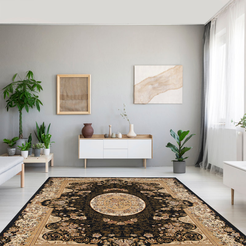 Tapis oriental noir / brun intérieur / extérieur Turkuaz, Rectangle 3 pi 11 po x 5 pi 7 po
